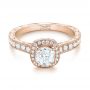 18k Rose Gold 18k Rose Gold Custom Unplated Diamond Halo Engagement Ring - Flat View -  103408 - Thumbnail