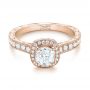 18k Rose Gold 18k Rose Gold Custom Unplated Diamond Halo Engagement Ring - Flat View -  103408 - Thumbnail