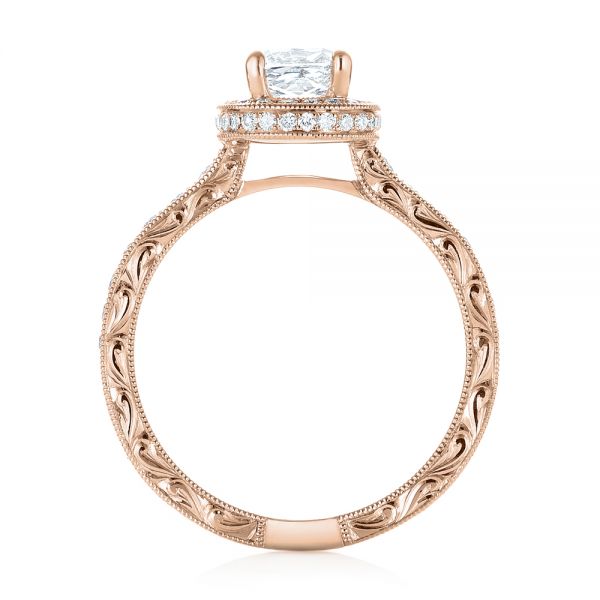 18k Rose Gold 18k Rose Gold Custom Unplated Diamond Halo Engagement Ring - Front View -  103408