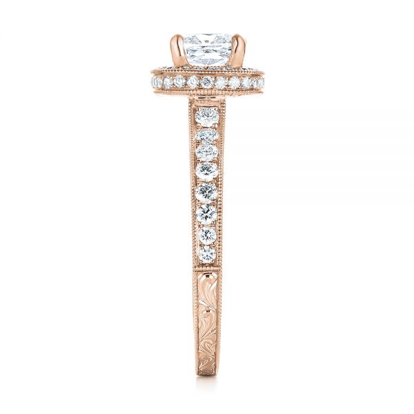 18k Rose Gold 18k Rose Gold Custom Unplated Diamond Halo Engagement Ring - Side View -  103408