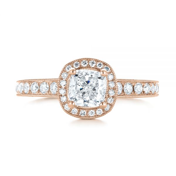 18k Rose Gold 18k Rose Gold Custom Unplated Diamond Halo Engagement Ring - Top View -  103408