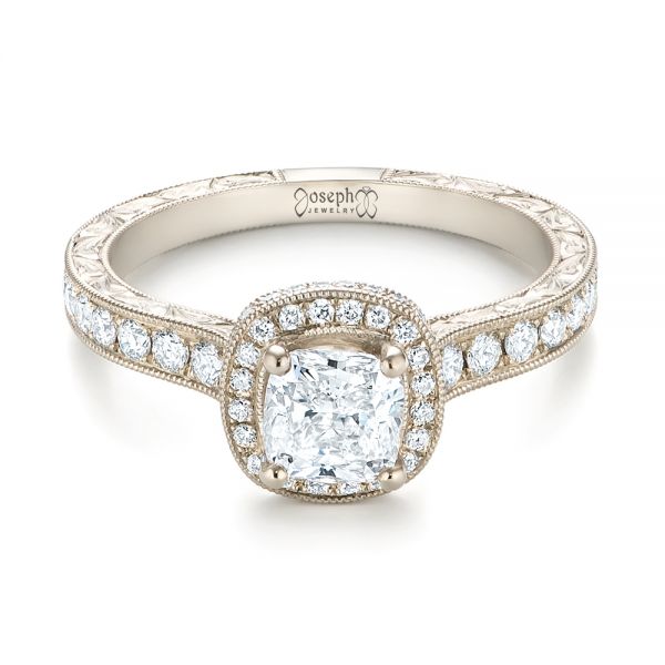 18k White Gold 18k White Gold Custom Unplated Diamond Halo Engagement Ring - Flat View -  103408