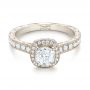 14k White Gold Custom Unplated Diamond Halo Engagement Ring - Flat View -  103408 - Thumbnail