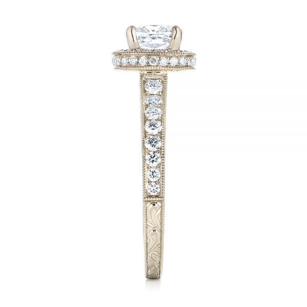 14k White Gold Custom Unplated Diamond Halo Engagement Ring - Side View -  103408