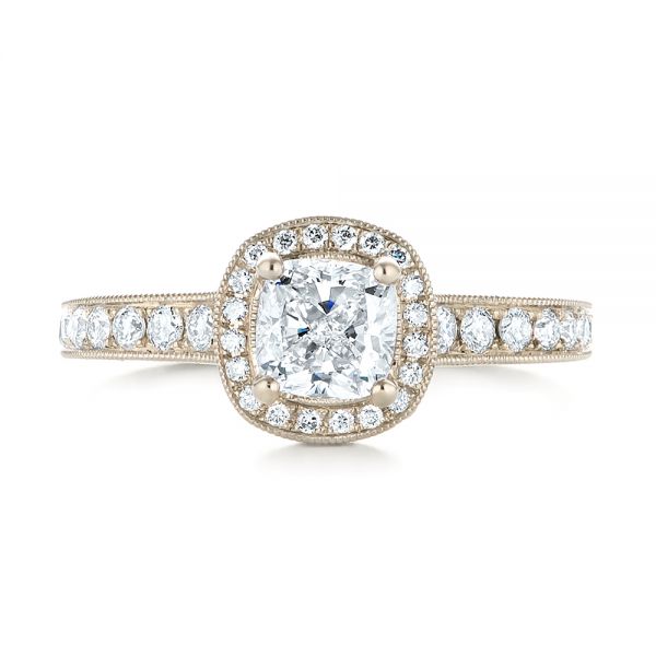 14k White Gold Custom Unplated Diamond Halo Engagement Ring - Top View -  103408