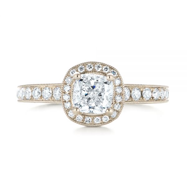14k White Gold Custom Unplated Diamond Halo Engagement Ring - Top View - 103408