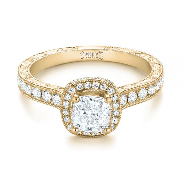 18k Yellow Gold 18k Yellow Gold Custom Unplated Diamond Halo Engagement Ring - Flat View -  103408