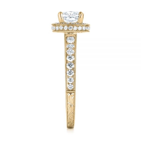 18k Yellow Gold 18k Yellow Gold Custom Unplated Diamond Halo Engagement Ring - Side View -  103408