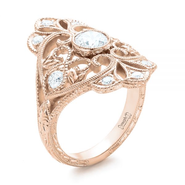 14k Rose Gold 14k Rose Gold Custom Vintage Diamond Engagement Ring - Three-Quarter View -  102810