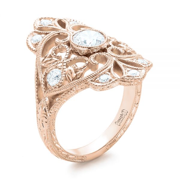 14k Rose Gold 14k Rose Gold Custom Vintage Diamond Engagement Ring - Three-Quarter View - 102810