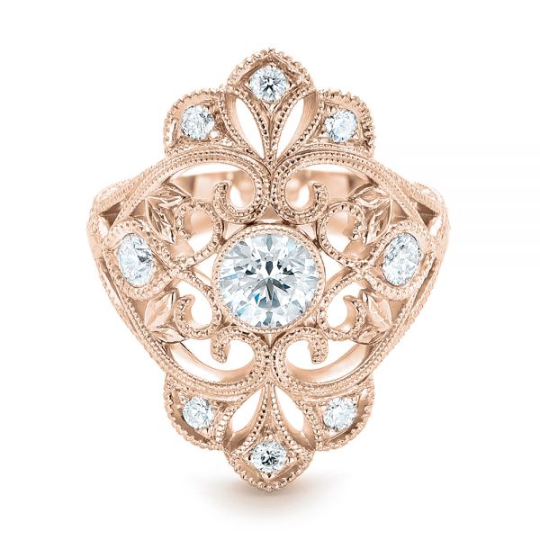 18k Rose Gold 18k Rose Gold Custom Vintage Diamond Engagement Ring - Flat View -  102810