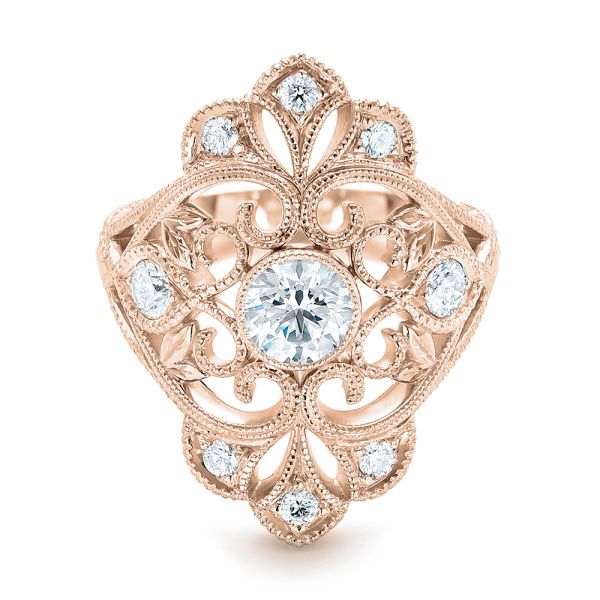14k Rose Gold 14k Rose Gold Custom Vintage Diamond Engagement Ring - Flat View - 102810