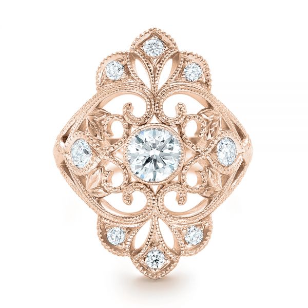 18k Rose Gold 18k Rose Gold Custom Vintage Diamond Engagement Ring - Top View -  102810