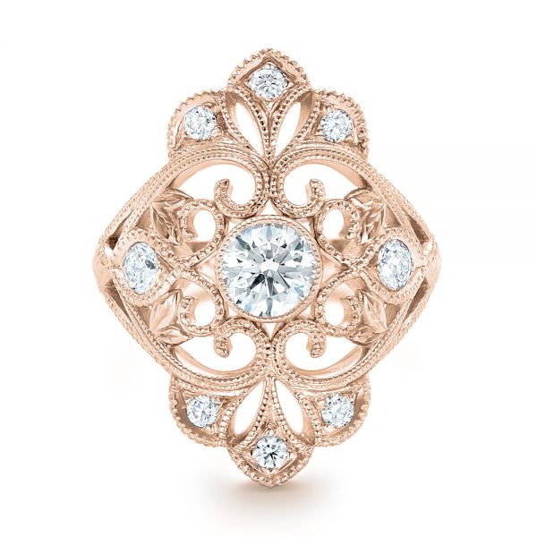 14k Rose Gold 14k Rose Gold Custom Vintage Diamond Engagement Ring - Top View - 102810