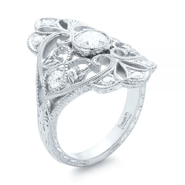  Platinum Custom Vintage Diamond Engagement Ring - Three-Quarter View -  102810