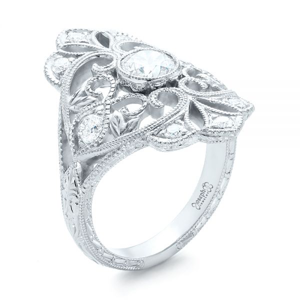 14k White Gold 14k White Gold Custom Vintage Diamond Engagement Ring - Three-Quarter View -  102810