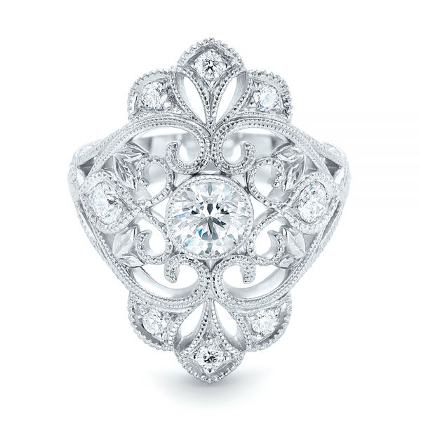  Platinum Custom Vintage Diamond Engagement Ring - Flat View -  102810