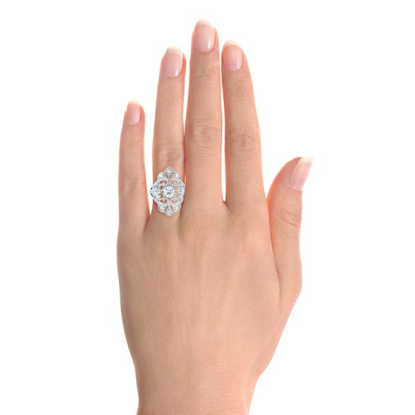  Platinum Custom Vintage Diamond Engagement Ring - Hand View -  102810
