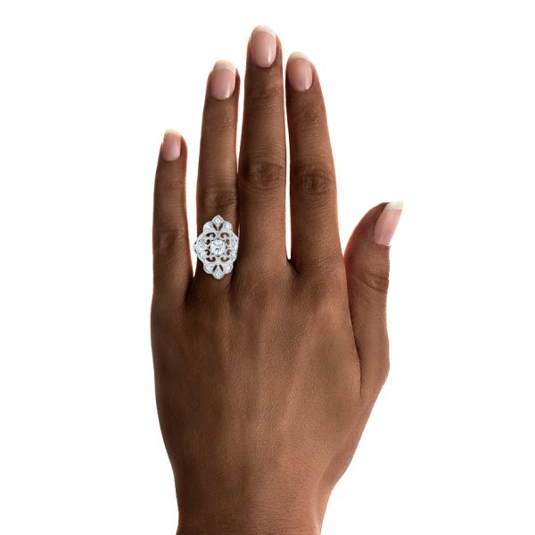  Platinum Custom Vintage Diamond Engagement Ring - Hand View #2 -  102810
