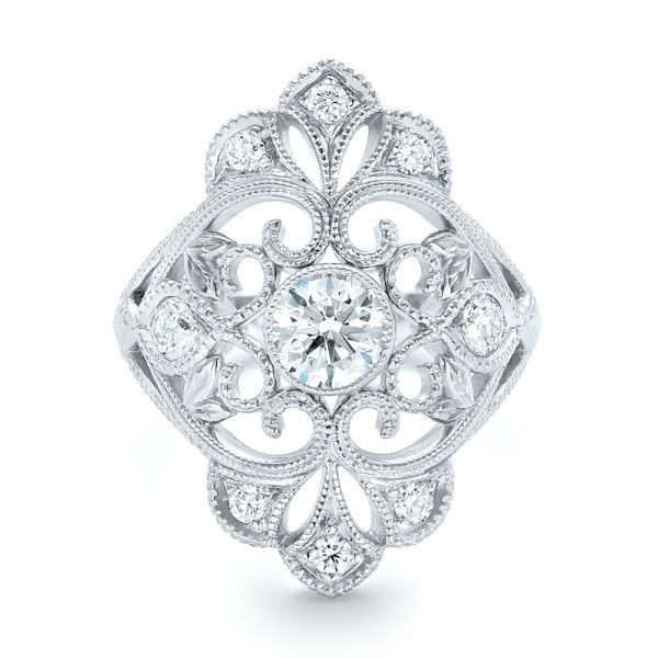  Platinum Custom Vintage Diamond Engagement Ring - Top View -  102810