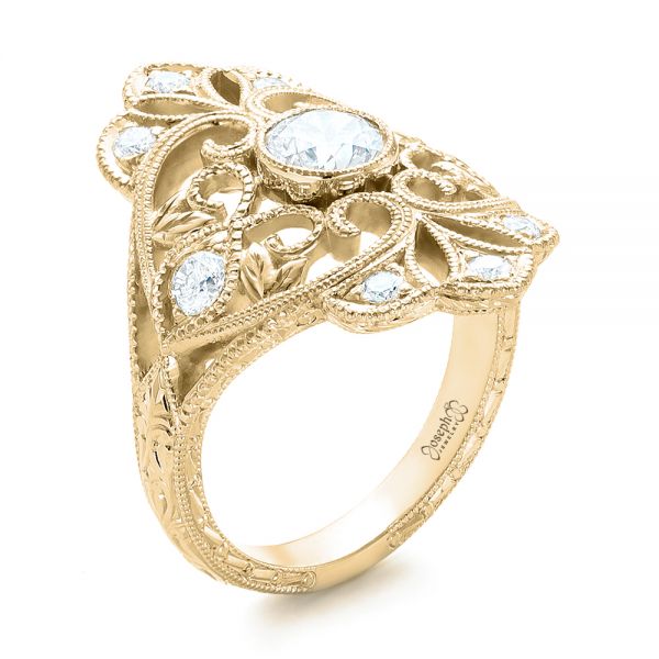 18k Yellow Gold 18k Yellow Gold Custom Vintage Diamond Engagement Ring - Three-Quarter View -  102810