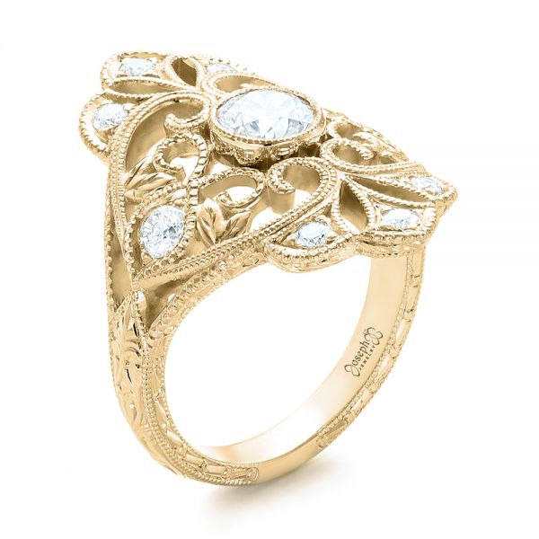 14k Yellow Gold 14k Yellow Gold Custom Vintage Diamond Engagement Ring - Three-Quarter View - 102810