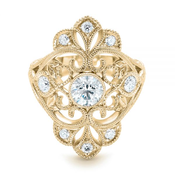 14k Yellow Gold 14k Yellow Gold Custom Vintage Diamond Engagement Ring - Flat View -  102810