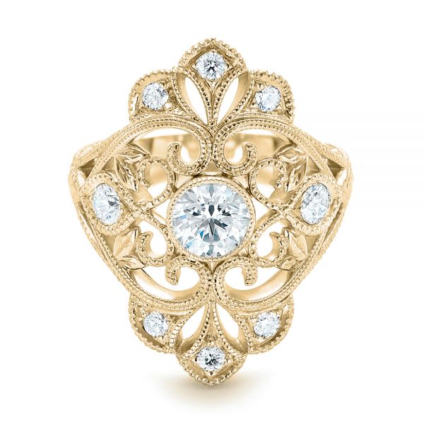 14k Yellow Gold 14k Yellow Gold Custom Vintage Diamond Engagement Ring - Flat View - 102810
