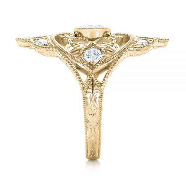 18k Yellow Gold 18k Yellow Gold Custom Vintage Diamond Engagement Ring - Side View -  102810