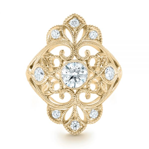 18k Yellow Gold 18k Yellow Gold Custom Vintage Diamond Engagement Ring - Top View -  102810