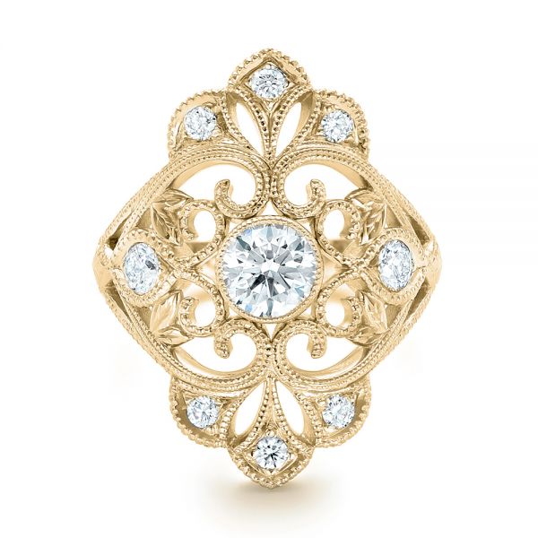 14k Yellow Gold 14k Yellow Gold Custom Vintage Diamond Engagement Ring - Top View - 102810