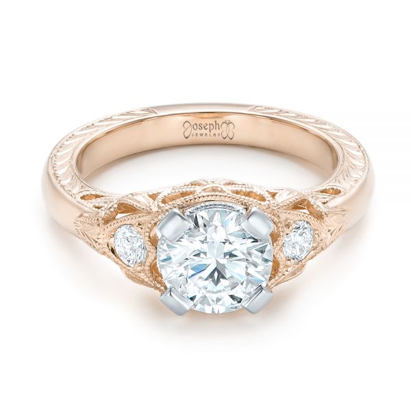 18k Rose Gold And Platinum 18k Rose Gold And Platinum Custom Vintage Diamond Engagement Ring - Flat View -  102797