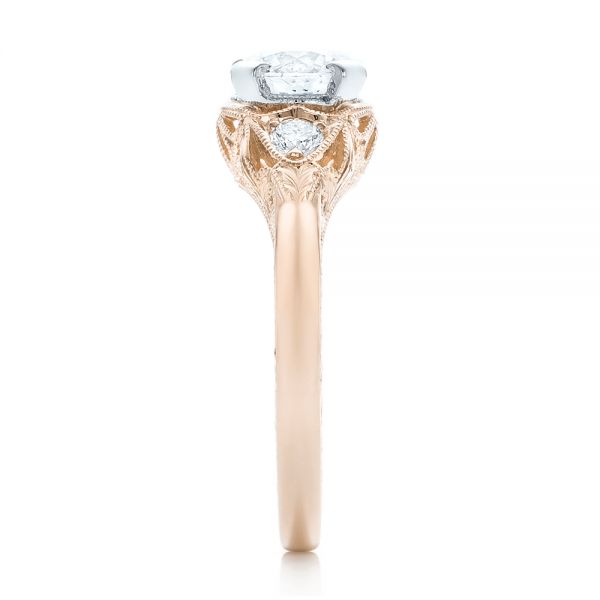 14k Rose Gold And Platinum 14k Rose Gold And Platinum Custom Vintage Diamond Engagement Ring - Side View -  102797