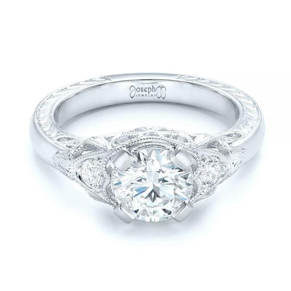 14k White Gold And Platinum 14k White Gold And Platinum Custom Vintage Diamond Engagement Ring - Flat View -  102797