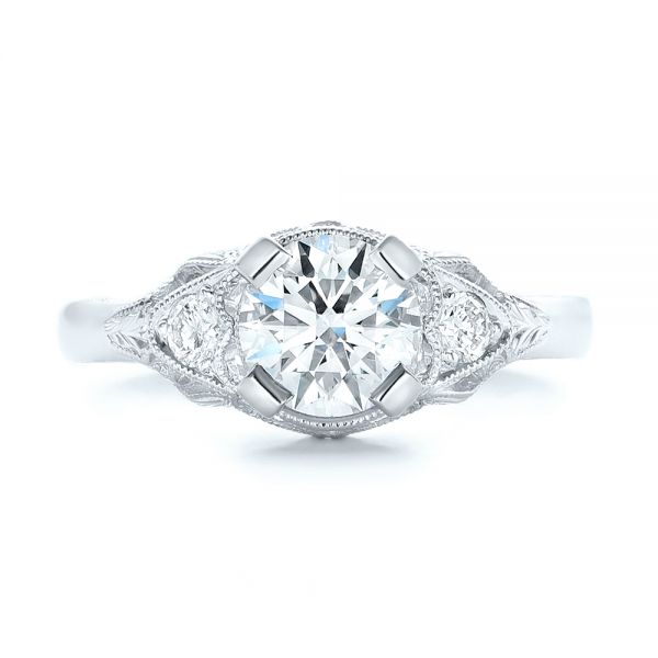 18k White Gold And Platinum 18k White Gold And Platinum Custom Vintage Diamond Engagement Ring - Top View -  102797