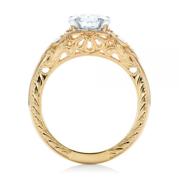 18k Yellow Gold And 18K Gold Custom Vintage Diamond Engagement Ring - Front View -  102797