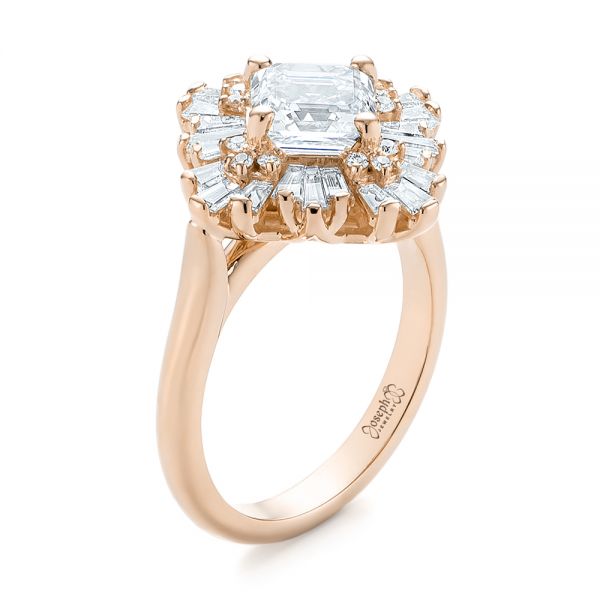 18k Rose Gold 18k Rose Gold Custom Vintage Style Asscher Diamond Engagement Ring - Three-Quarter View -  104398