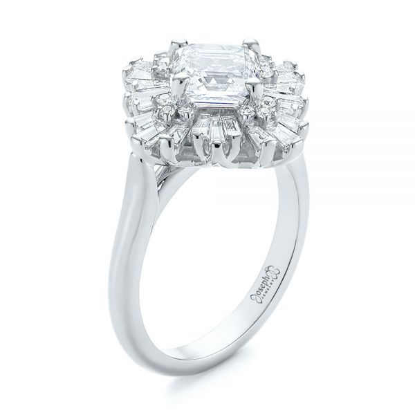 18k White Gold 18k White Gold Custom Vintage Style Asscher Diamond Engagement Ring - Three-Quarter View -  104398