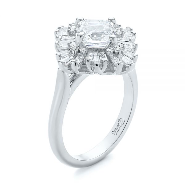 Platinum Platinum Custom Vintage Style Asscher Diamond Engagement Ring - Three-Quarter View - 104398