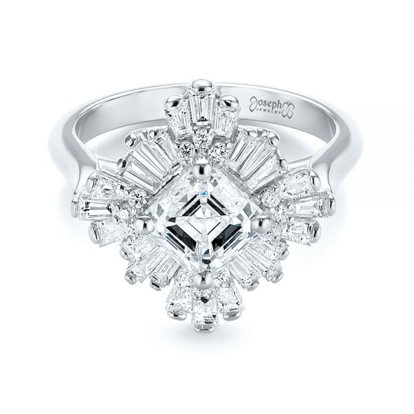Platinum Platinum Custom Vintage Style Asscher Diamond Engagement Ring - Flat View - 104398