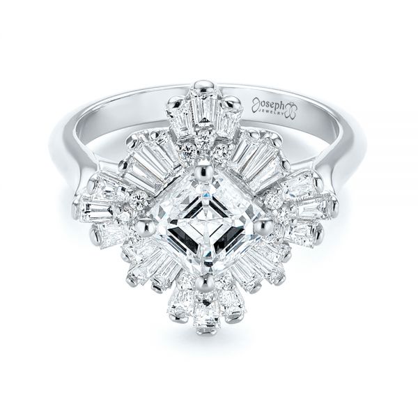 18k White Gold 18k White Gold Custom Vintage Style Asscher Diamond Engagement Ring - Flat View -  104398