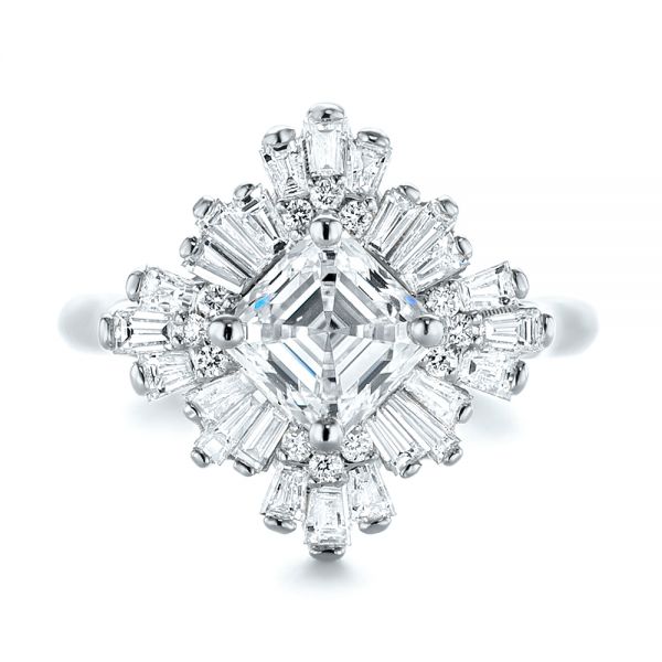 14k White Gold 14k White Gold Custom Vintage Style Asscher Diamond Engagement Ring - Top View -  104398