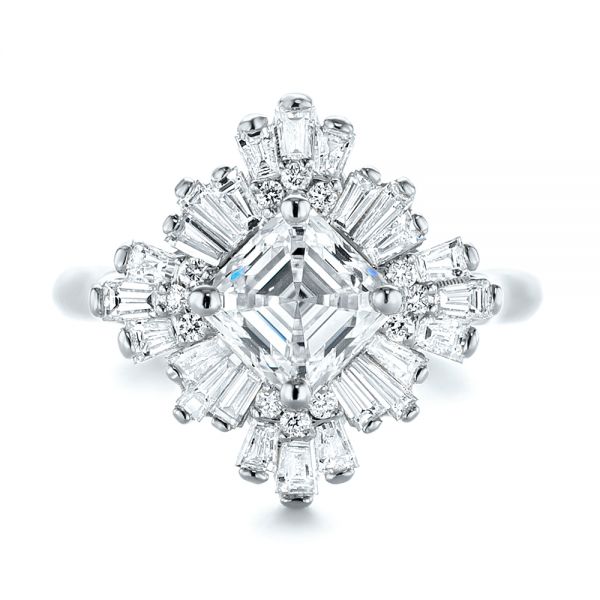 Platinum Platinum Custom Vintage Style Asscher Diamond Engagement Ring - Top View - 104398