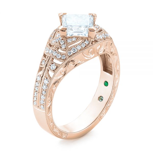 14k Rose Gold 14k Rose Gold Custom Vintage Style Diamond Engagement Ring - Three-Quarter View -  104784