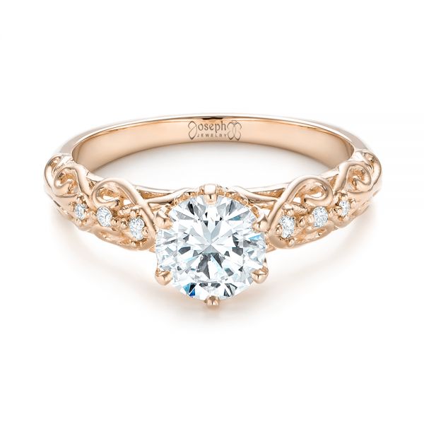 18k Rose Gold 18k Rose Gold Custom Vintage Style Diamond Engagement Ring - Flat View -  103460