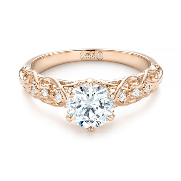 14k Rose Gold 14k Rose Gold Custom Vintage Style Diamond Engagement Ring - Flat View - 103460