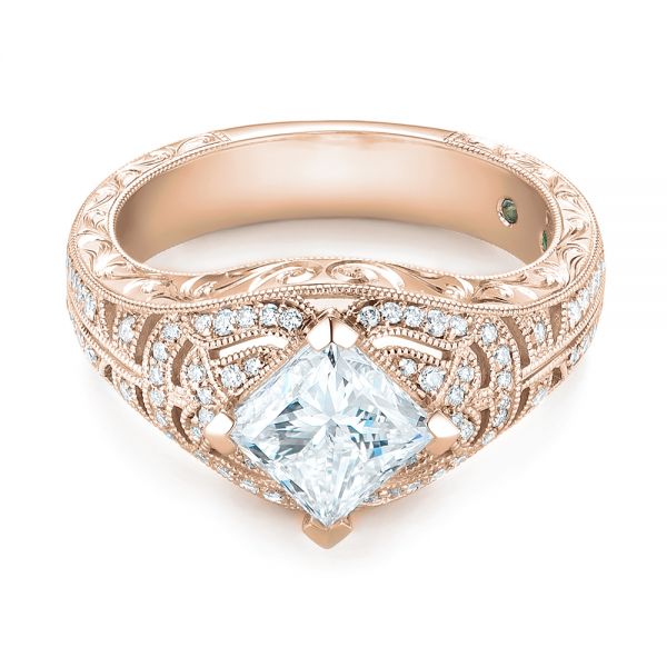18k Rose Gold 18k Rose Gold Custom Vintage Style Diamond Engagement Ring - Flat View - 104784