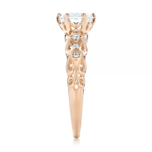 14k Rose Gold 14k Rose Gold Custom Vintage Style Diamond Engagement Ring - Side View - 103460
