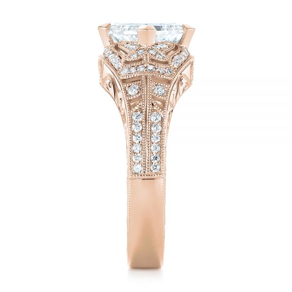 18k Rose Gold 18k Rose Gold Custom Vintage Style Diamond Engagement Ring - Side View - 104784