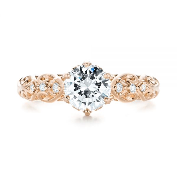 14k Rose Gold 14k Rose Gold Custom Vintage Style Diamond Engagement Ring - Top View - 103460